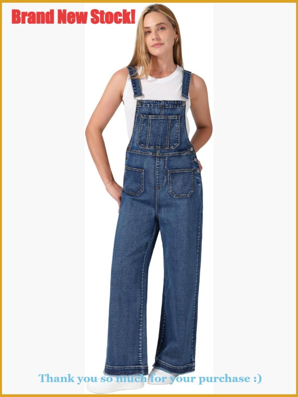 Women's Denim Overalls Loose Fit Stretchy Baggy Overall Bib Wide Leg